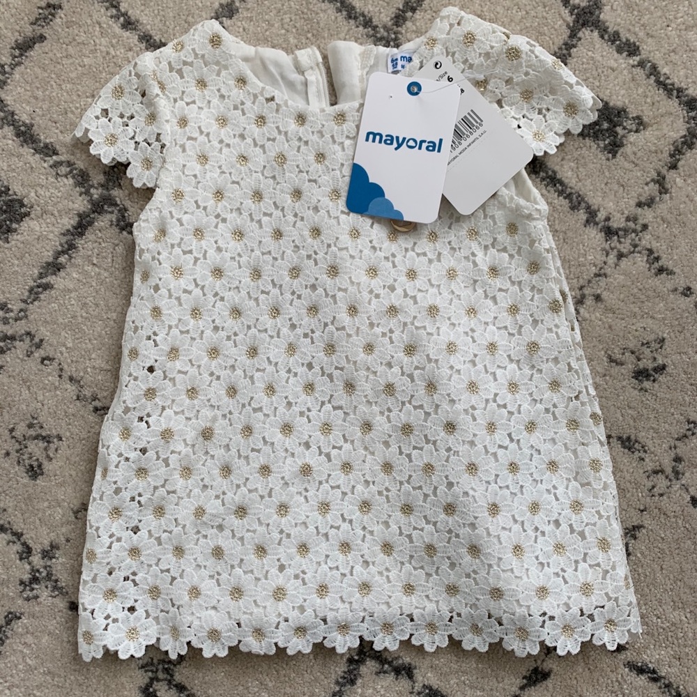 Mayoral white flower dress 6m